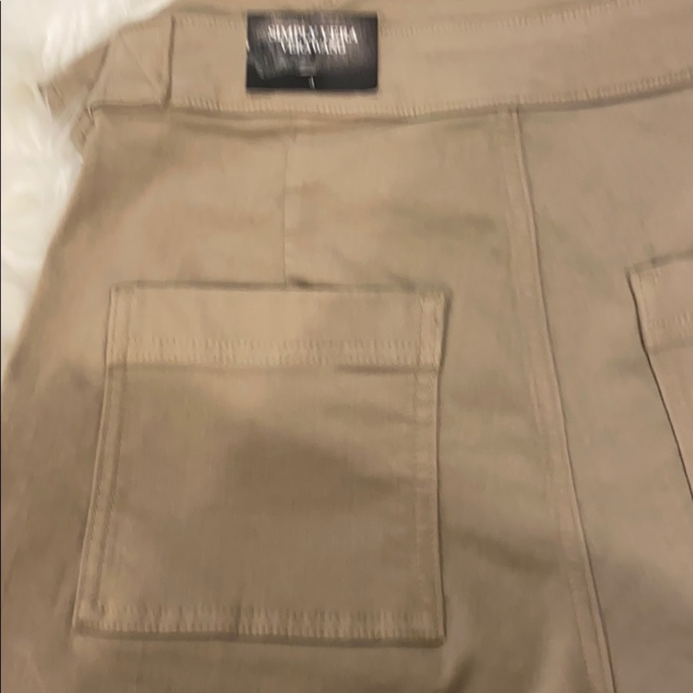 Crop Wide-Leg Tan Jeans w/ Side Pocket Buttons - Picture 9 of 11